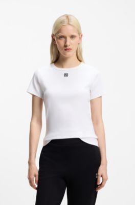 Regular-fit T-shirt with stacked-logo embroidery, White