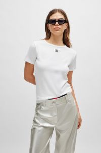 T-Shirt aus Baumwoll-Mix mit gesticktem Stack-Logo, Weiß