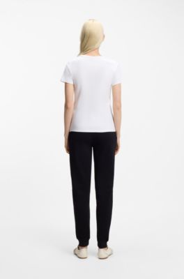 Regular-fit T-shirt with stacked-logo embroidery, White