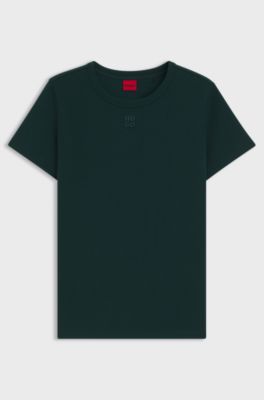Regular-fit T-shirt with stacked-logo embroidery, Dark Green