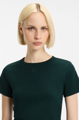 Regular-Fit T-Shirt mit gesticktem Stack-Logo, Dunkelgr&uuml;n