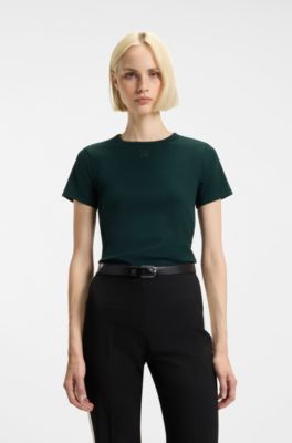 Regular-fit T-shirt met tweedelig logostiksel, Donkergroen