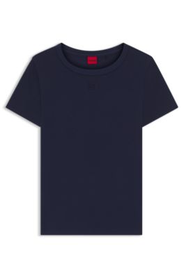 Regular-fit T-shirt met tweedelig logostiksel, Donkerblauw
