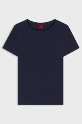 Regular-fit T-shirt with stacked-logo embroidery, Dark Blue