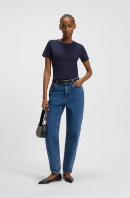 Regular-fit T-shirt met tweedelig logostiksel, Donkerblauw