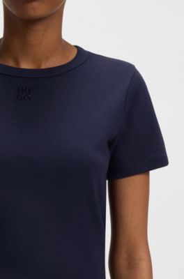 Regular-fit T-shirt met tweedelig logostiksel, Donkerblauw