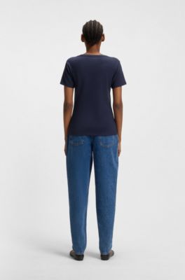 Regular-fit T-shirt met tweedelig logostiksel, Donkerblauw