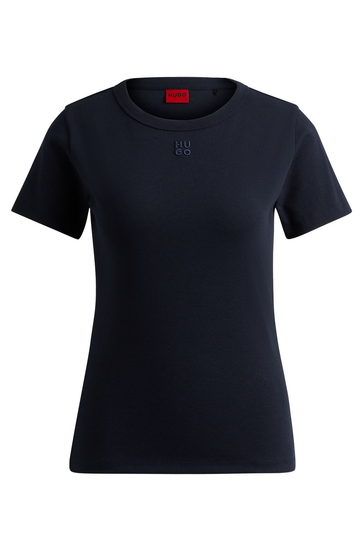 Cotton-blend T-shirt with embroidered stacked logo, Dark Blue