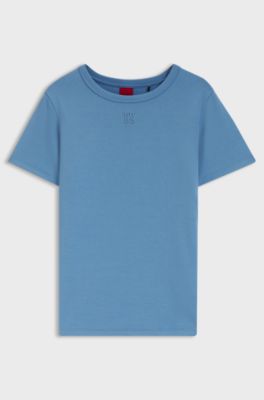 Regular-fit T-shirt with stacked-logo embroidery, Light Blue
