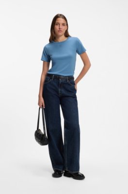 Hugo Regular-fit T-shirt with stacked-logo embroidery dam – bild 2