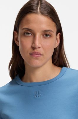 Regular-fit T-shirt with stacked-logo embroidery, Light Blue