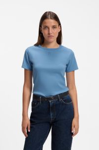 Regular-fit T-shirt with stacked-logo embroidery, Light Blue