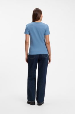 Regular-fit T-shirt with stacked-logo embroidery, Light Blue
