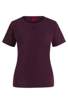 Hugo Boss Cotton-blend T-shirt With Embroidered Stacked Logo In Purple