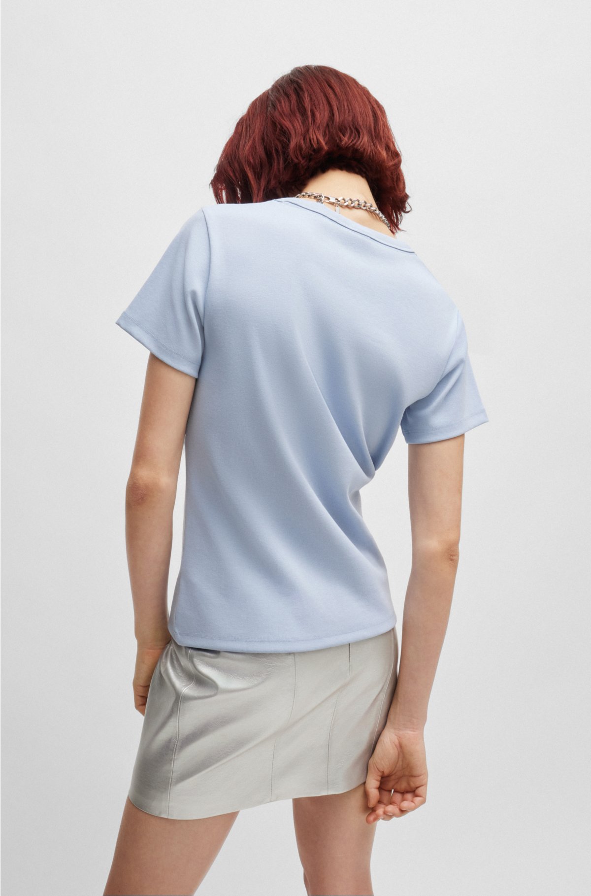 Cotton-blend T-shirt with embroidered stacked logo, Light Blue