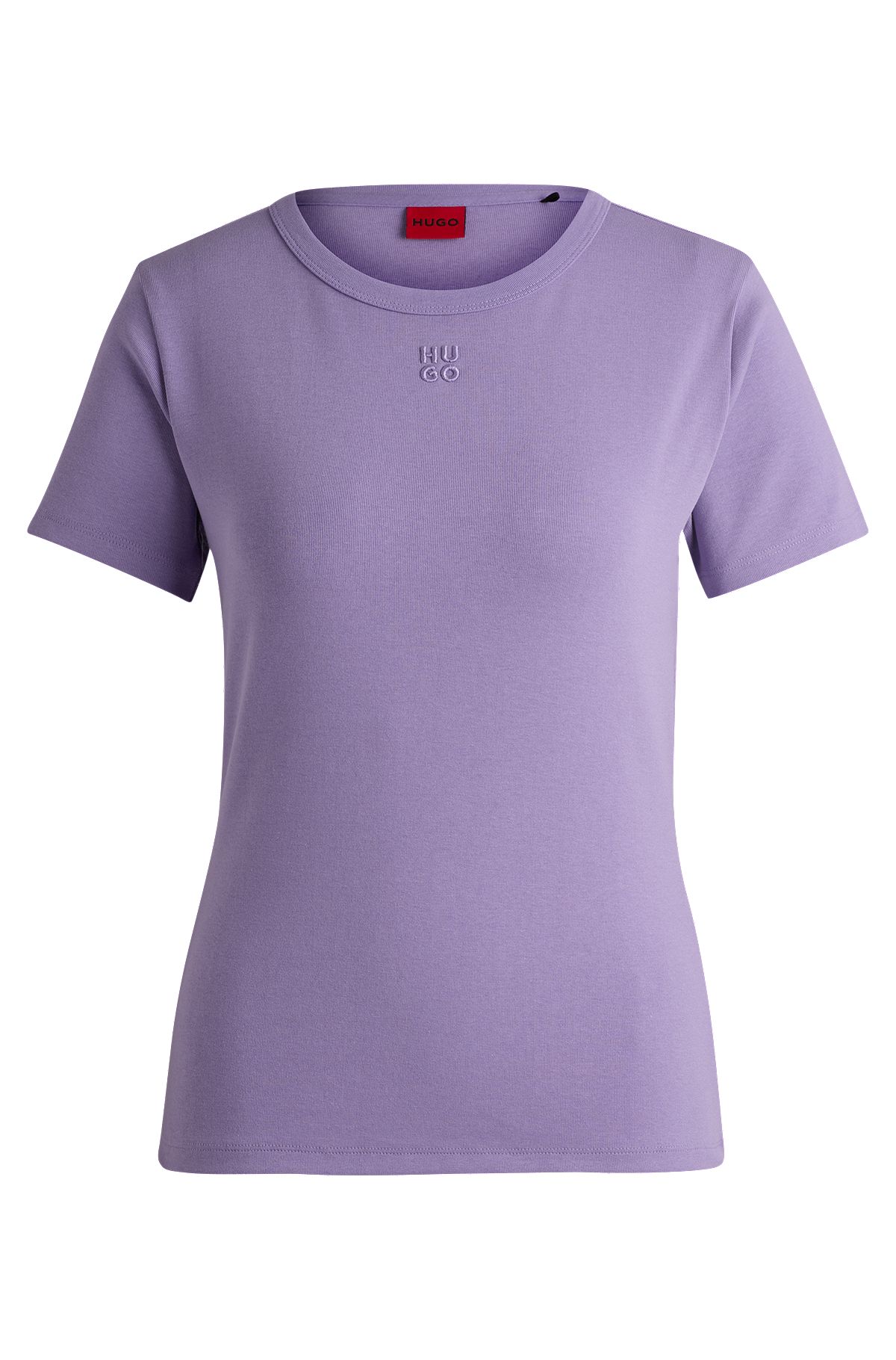Cotton-blend T-shirt with embroidered stacked logo, Purple