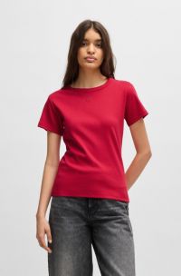 Cotton-blend T-shirt with stacked-logo embroidery, Red