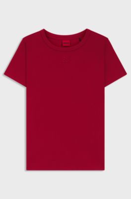Regular-fit T-shirt with stacked-logo embroidery, Red