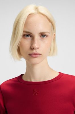 Regular-fit T-shirt with stacked-logo embroidery, Red