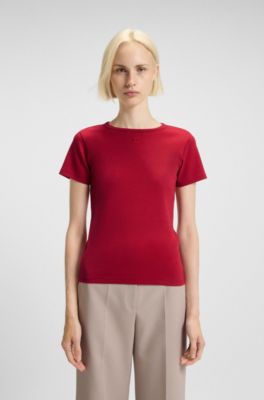 Regular-fit T-shirt with stacked-logo embroidery, Red