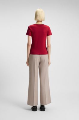 Regular-fit T-shirt with stacked-logo embroidery, Red