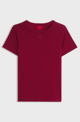 Regular-fit T-shirt with stacked-logo embroidery, Dark Red