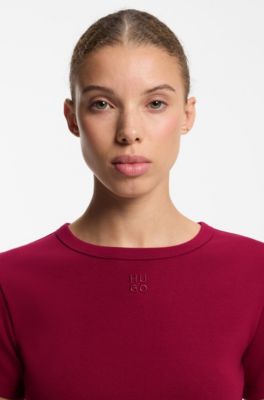 Regular-fit T-shirt with stacked-logo embroidery, Dark Red