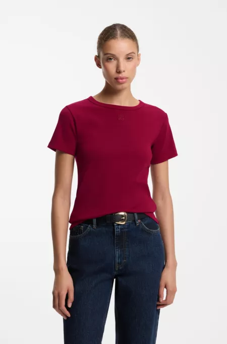Regular-fit T-shirt with stacked-logo embroidery