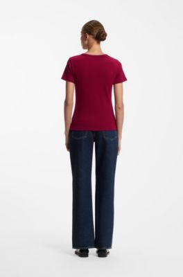 Regular-fit T-shirt with stacked-logo embroidery, Dark Red