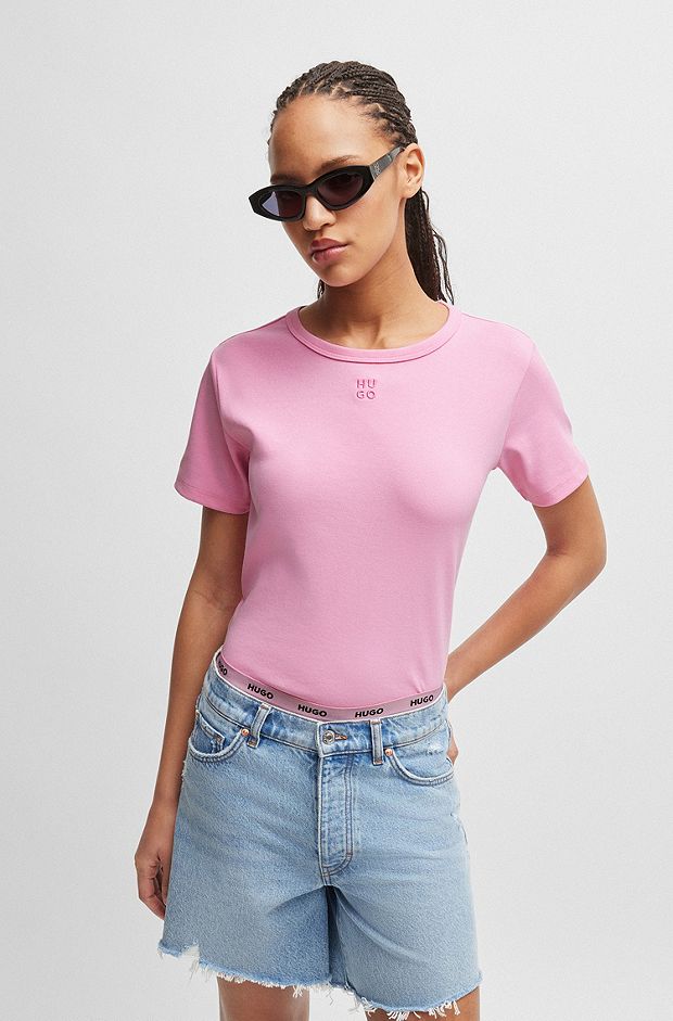 Cotton-blend T-shirt with embroidered stacked logo, light pink