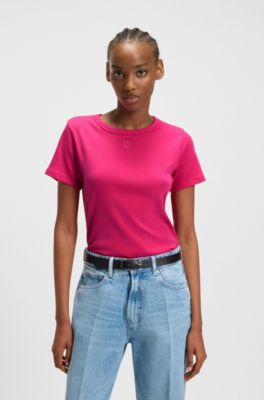 Regular-fit T-shirt with stacked-logo embroidery, Pink