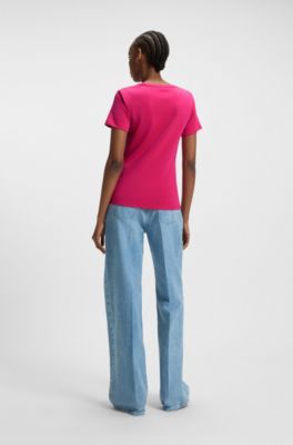 T-shirt Regular &agrave; logo revisit&eacute; brod&eacute;, Rose