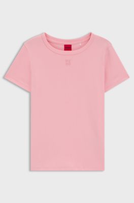 Regular-fit T-shirt with stacked-logo embroidery, Light Pink