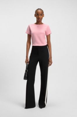 Regular-fit T-shirt with stacked-logo embroidery, light pink