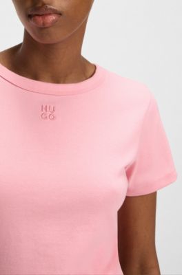 Regular-Fit T-Shirt mit gesticktem Stack-Logo, Hellrosa