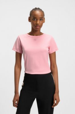 Regular-fit T-shirt with stacked-logo embroidery, light pink