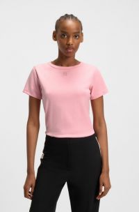 T-shirt en coton mélangé à logo revisité brodé, Rose clair