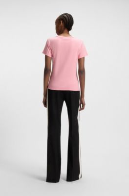 Regular-fit T-shirt with stacked-logo embroidery, light pink