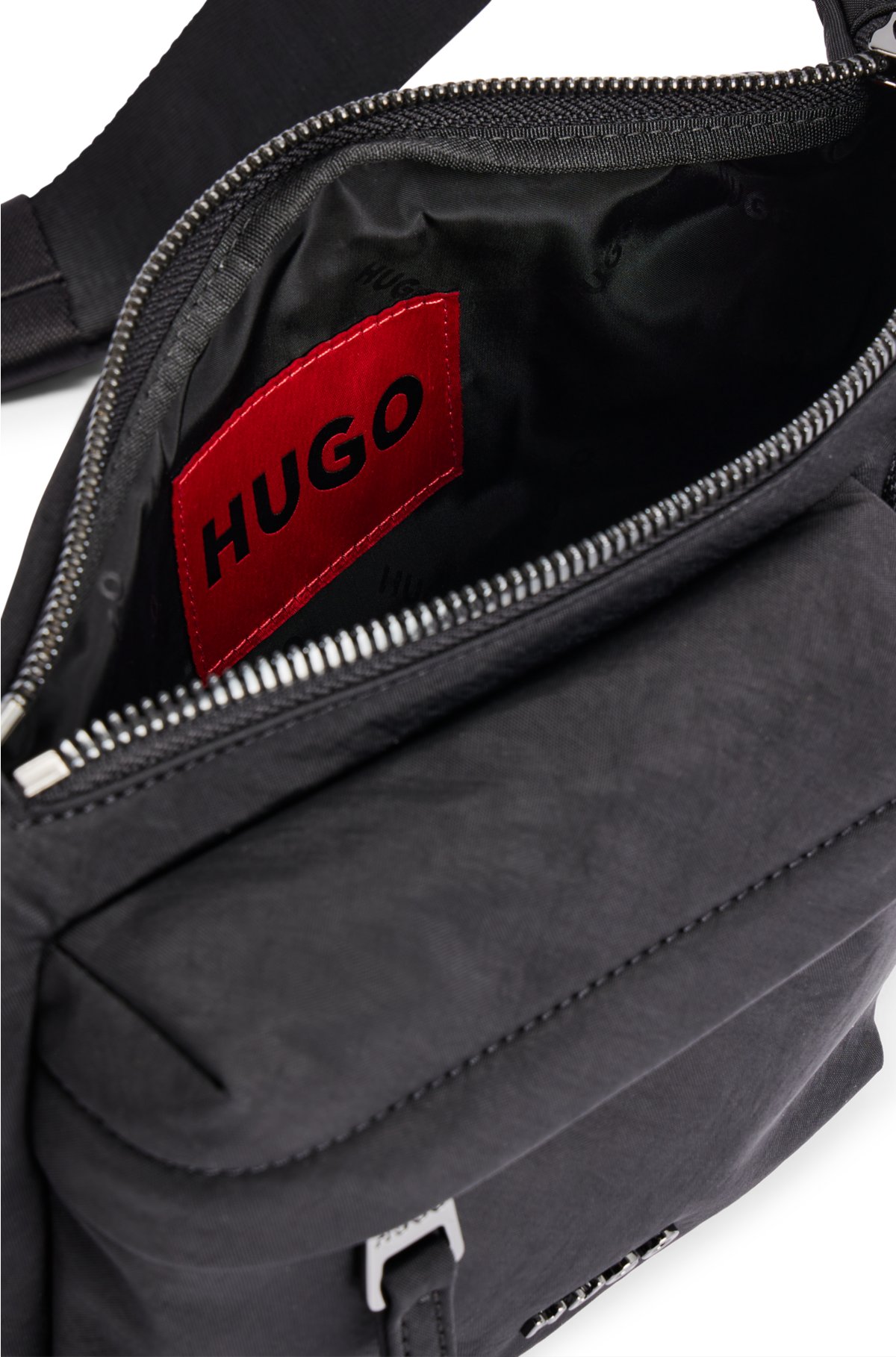 Belt bag with branded adjustable strap and full lining, Black