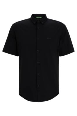 Hugo Boss Regular-fit Shirt In Cotton Piqué Jersey In Black
