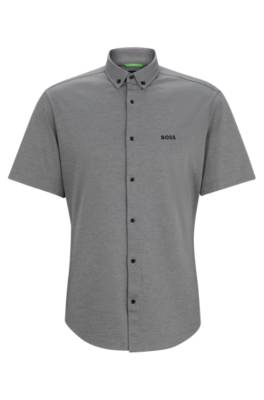 Hugo Boss Regular-fit Shirt In Cotton Piqué Jersey In Gray