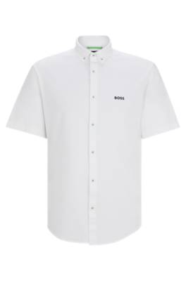 Hugo Boss Regular-fit Shirt In Cotton Piqué Jersey In White