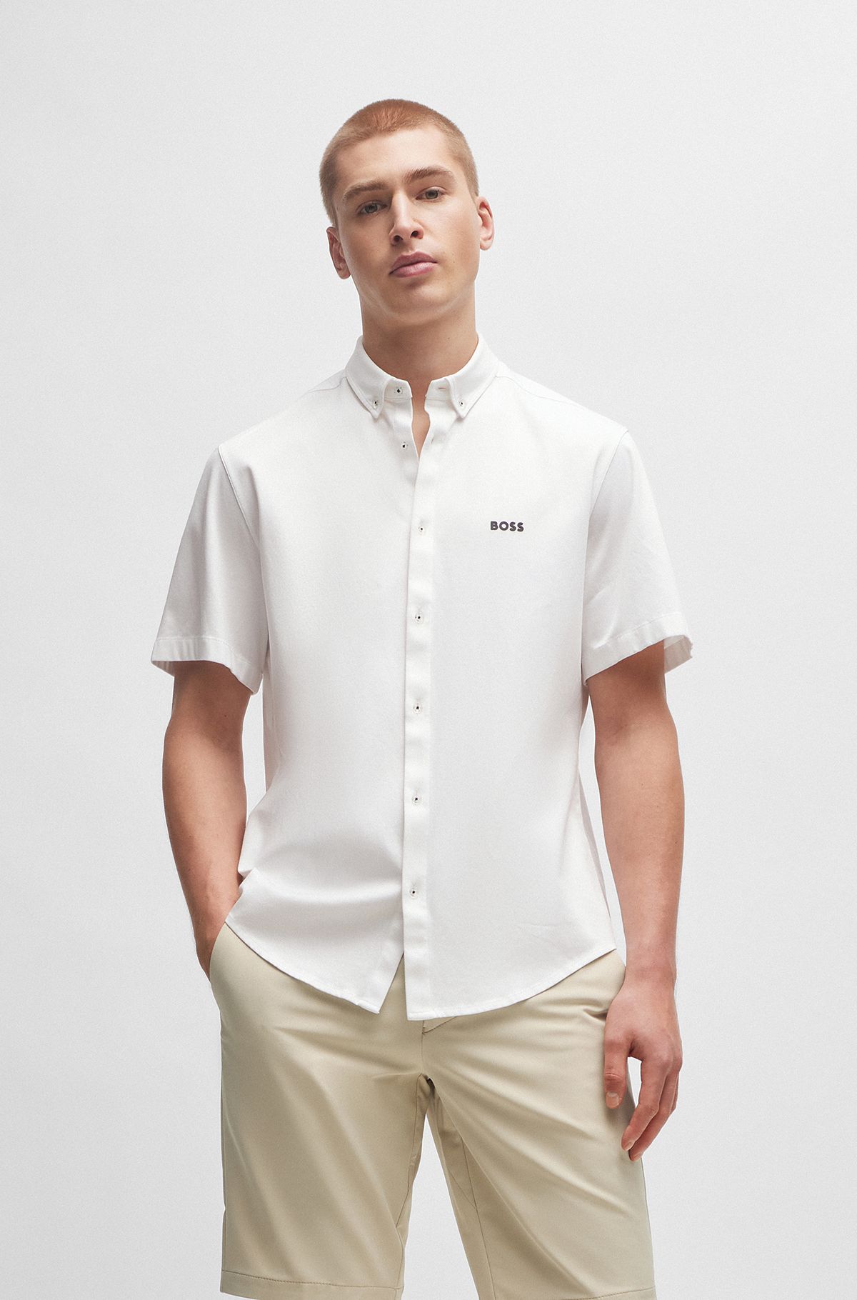 Regular-fit shirt in cotton piqué jersey, White