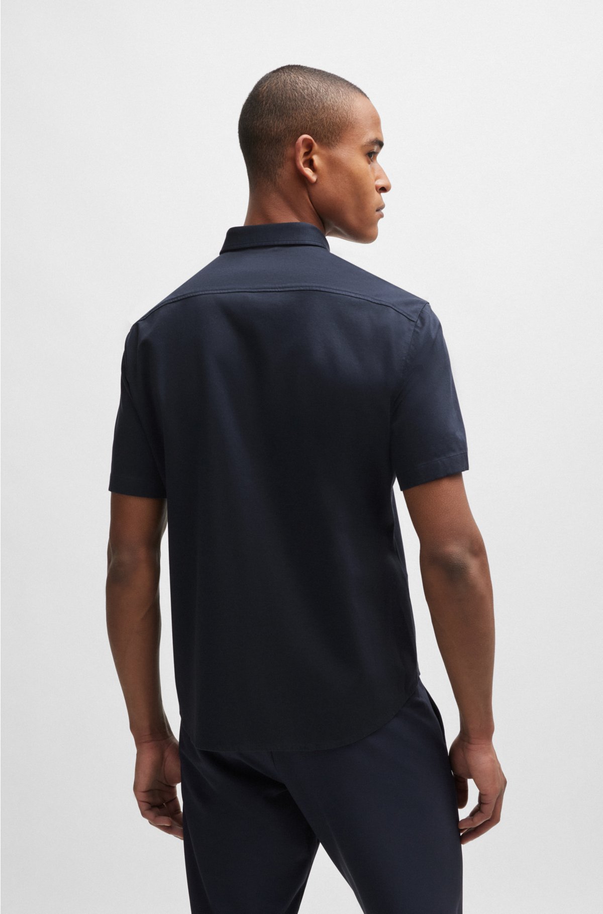 Regular-fit shirt in cotton piqué jersey, Dark Blue