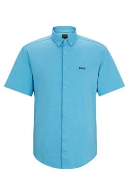 Hugo Boss Regular-fit Shirt In Cotton Piqué Jersey In Blue