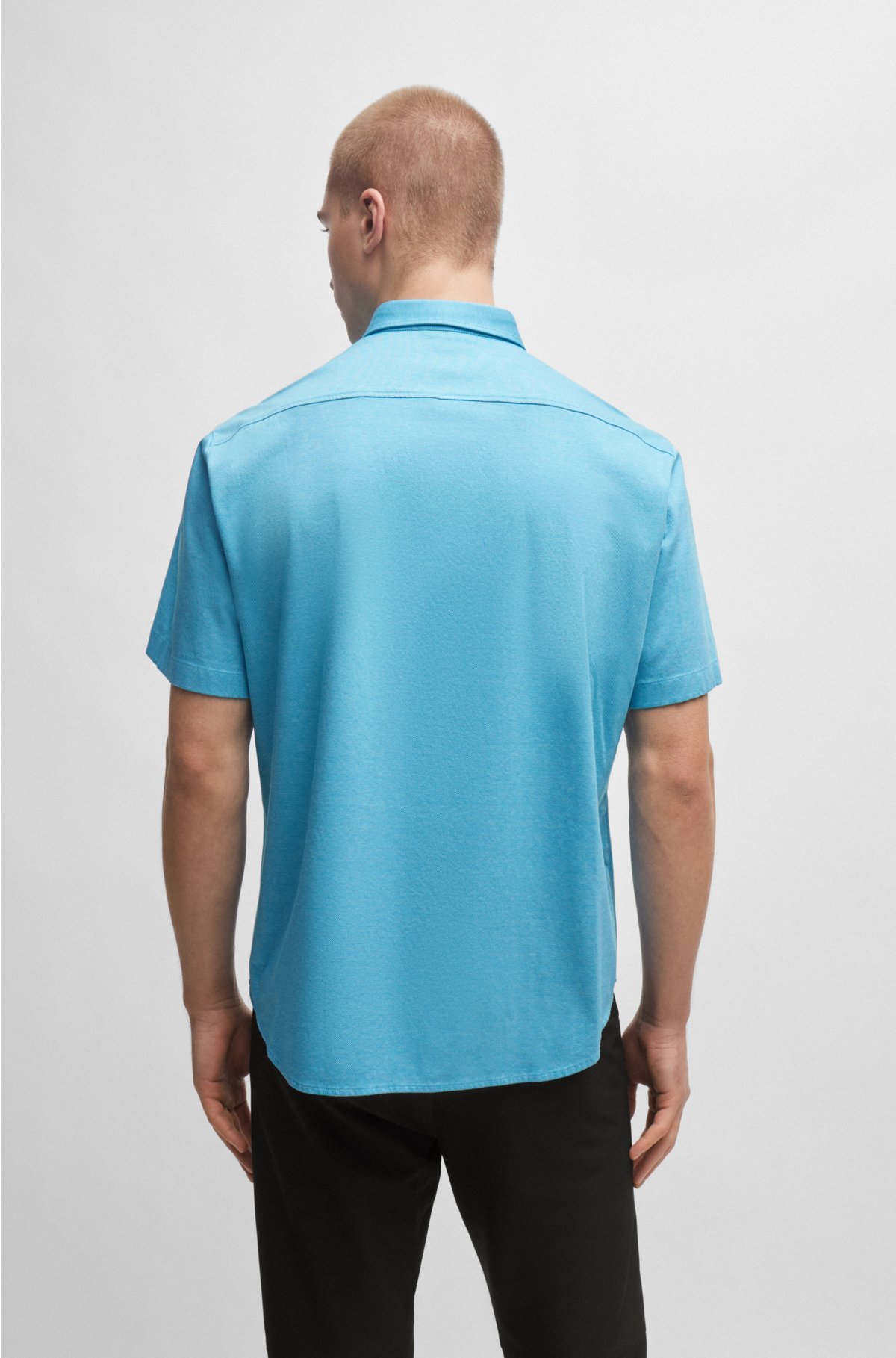 Regular-fit shirt in cotton piqué jersey, Turquoise