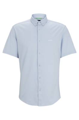 Hugo Boss Regular-fit Shirt In Cotton Piqué Jersey In Blue