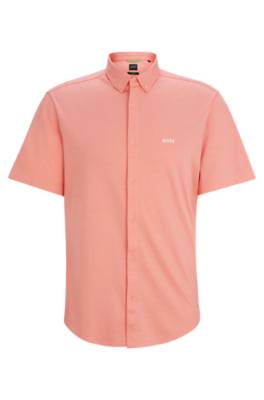 Hugo Boss Regular-fit Shirt In Cotton Piqué Jersey In Pink