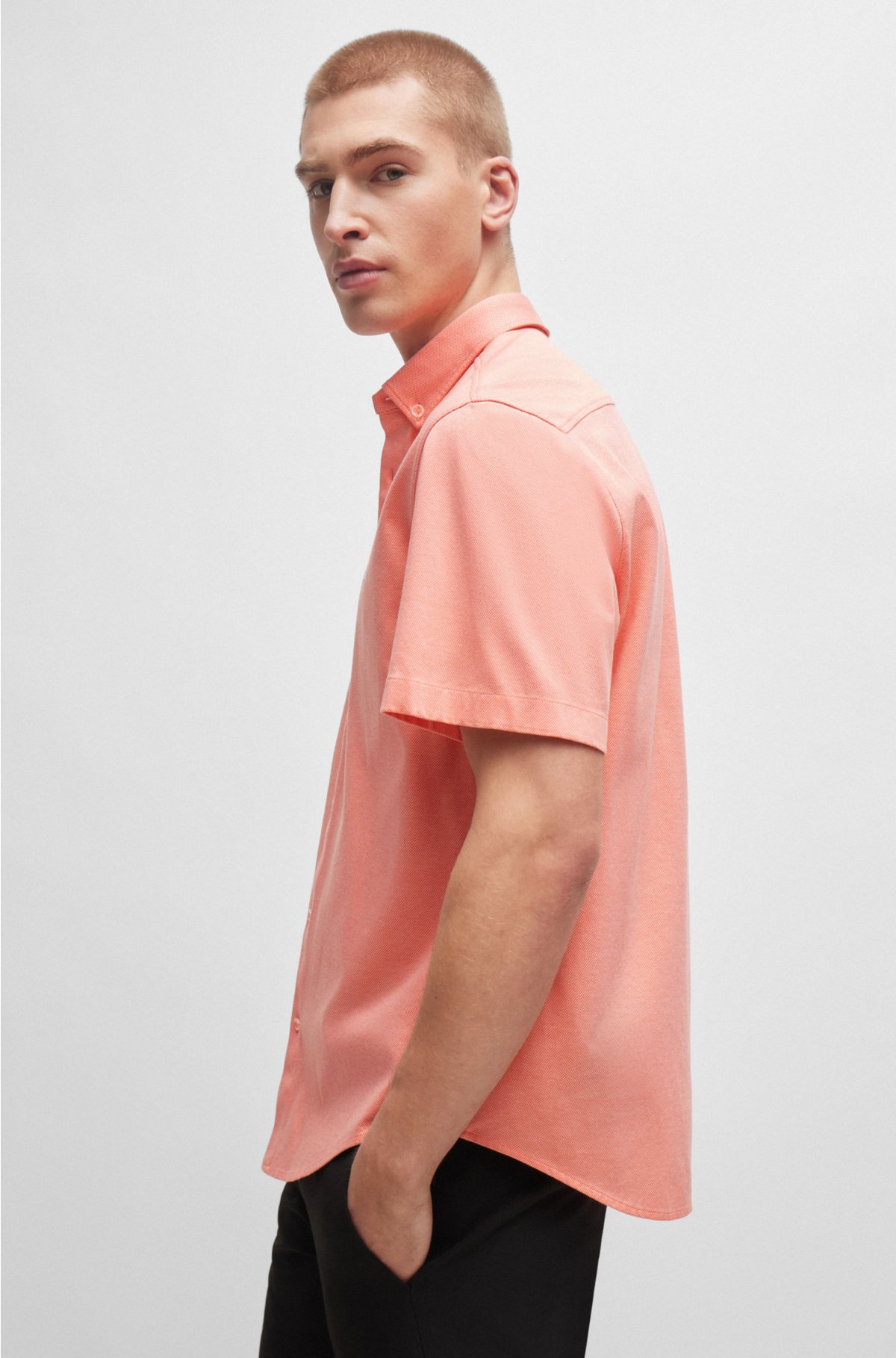 Regular-fit shirt in cotton piqué jersey, Light Orange