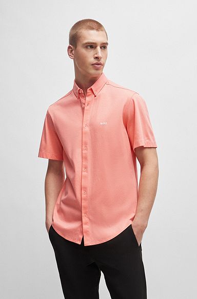 Regular-fit shirt in cotton piqué jersey, Light Orange